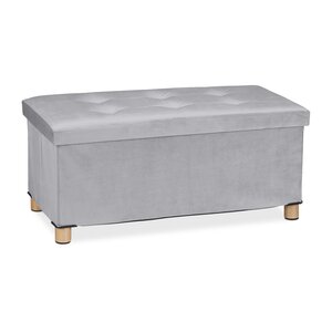 Banquette de rangement en velours matelassée 34 x 76 x 38 cm espace de stockage polyvalent style moderne en velours gris 13_0010924