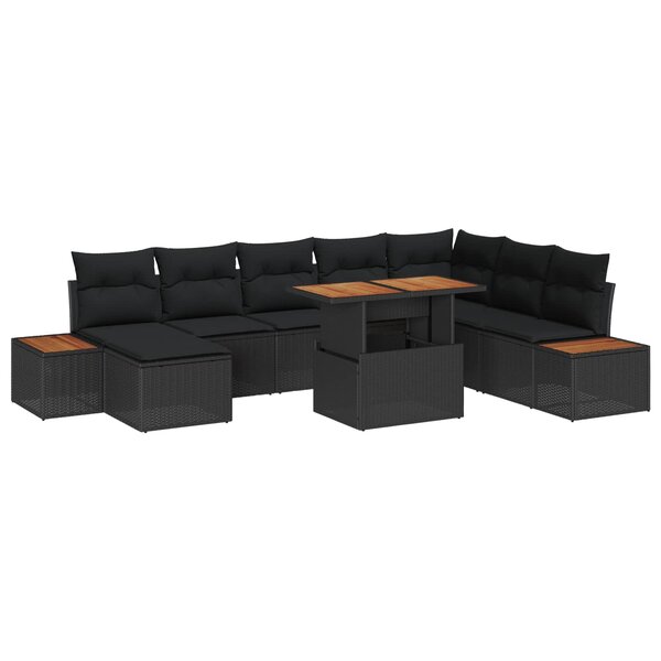 vidaXL Ensemble de salle à manger pour jardin 9 Pièces Noir et Marron