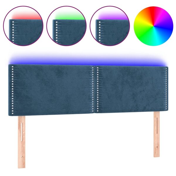 vidaXL Tête de lit à LED Bleu foncé 144x5x78/88 cm Velours