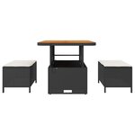 Ensemble de salle à manger de jardin 3 pièces avec coussins en poly rotin noir et acacia