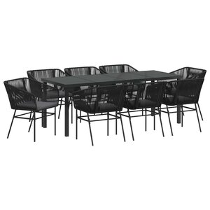vidaXL Ensemble de salle à manger pour jardin avec coussin 9 Pièces Noir