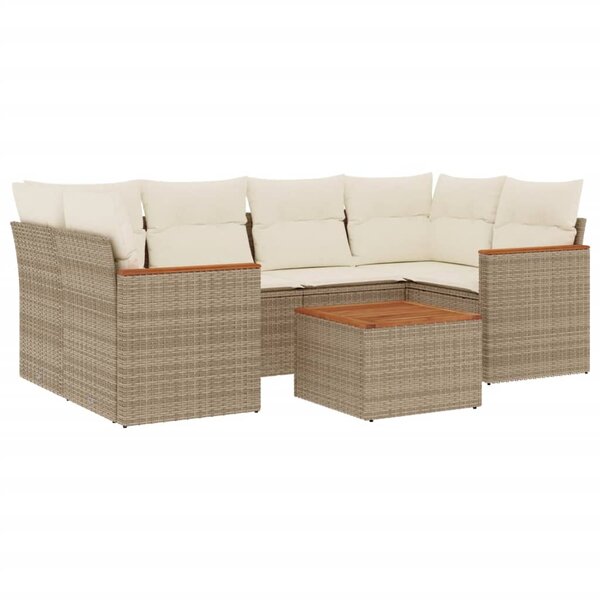 vidaXL Salon de jardin avec coussins 7 Pièces beige résine tressée