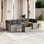 vidaXL Salon de jardin 8 Pièces avec coussins gris résine tressée