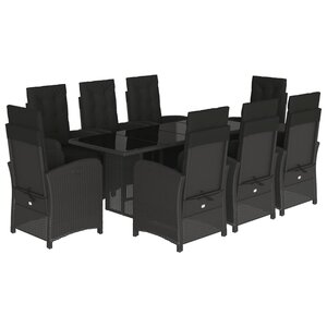 vidaXL Ensemble à manger de jardin 9Pièces coussins noir résine tressée