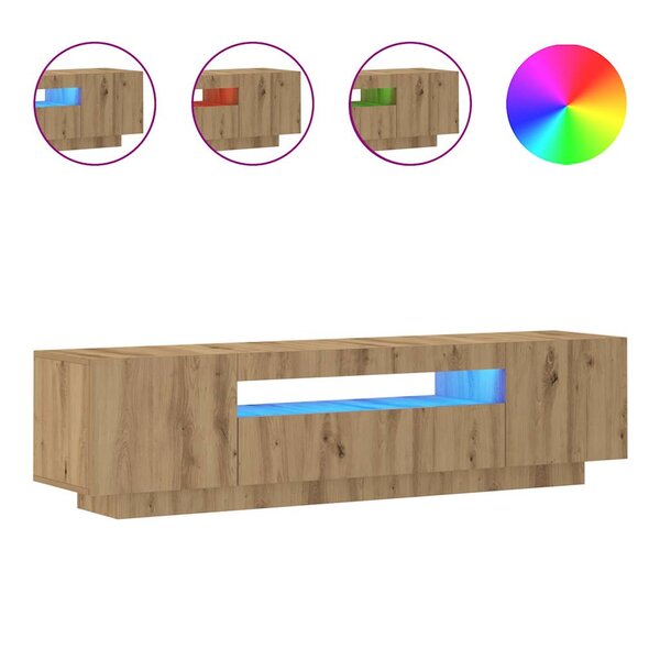 vidaXL Meuble TV avec lumières LED chêne artisanal bois d'ingénierie