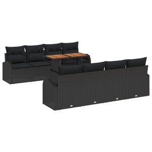 Ensemble de Canapés de Jardin 9 pièces avec Coussins Noir Rattan Poly de vidaXL