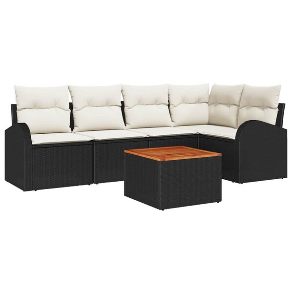 vidaXL Ensemble de canapé de jardin 6 Pièces Noir Poly rotin