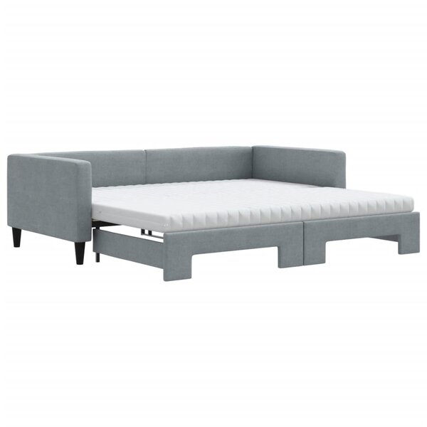 vidaXL Lit de jour avec gigogne et matelas gris clair 100x200 cm tissu