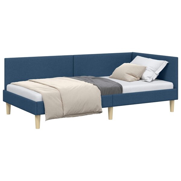vidaXL Cadre de lit d'angle Bleu 90 cm x 190 cm Tissu et Contreplaqué