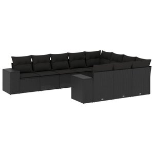 vidaXL Salon de jardin 10 Pièces avec coussins noir résine tressée