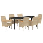 Ensemble de salle à manger de jardin 7 pièces avec coussins en poly rotin beige