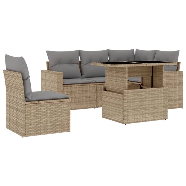 vidaXL Salon de jardin avec coussins 6 Pièces beige résine tressée