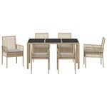 Ensemble de salle à manger de jardin 7 pièces avec coussins en beige en poly rotin