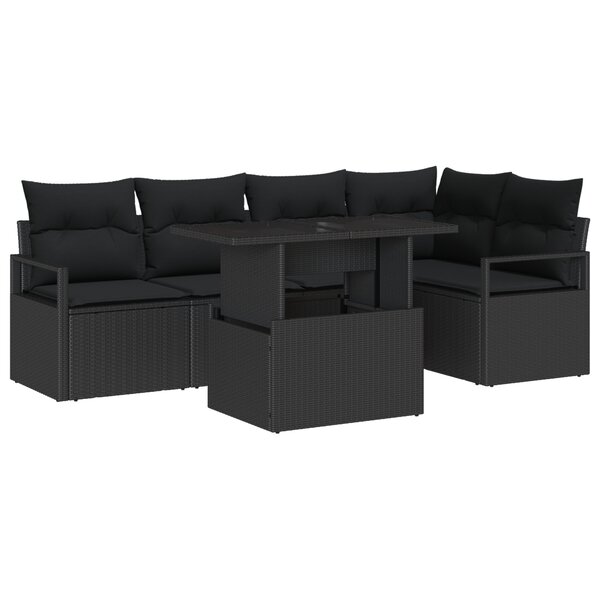 vidaXL Ensemble de Canapé de Jardin 6 Pièces avec Coussins Rattan Poly Noir