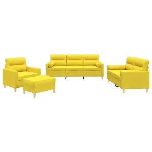 vidaXL Ensemble de canapés 4 Pièces avec coussins jaune clair tissu