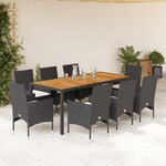 vidaXL Ensemble à manger de jardin et coussins 9 Pièces noir rotin acacia