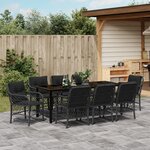 vidaXL Ensemble de salle à manger de jardin 9 pièces avec coussins Noir Poly Rattan