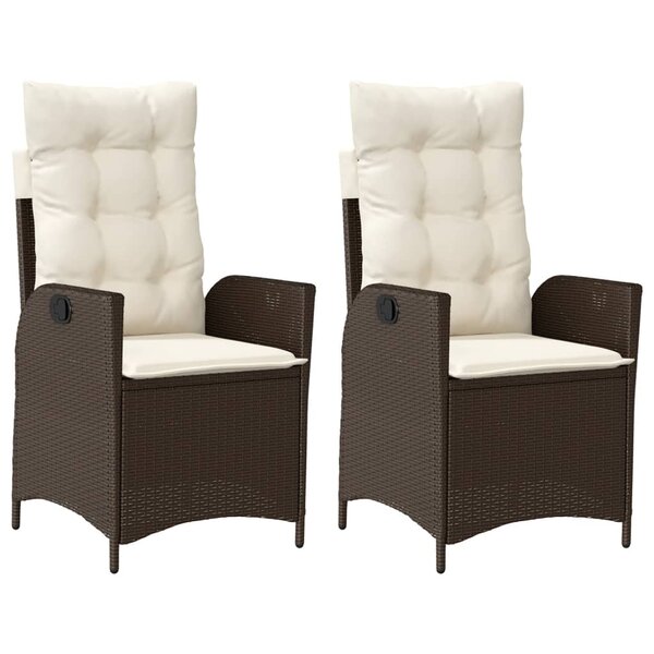 vidaXL Chaises inclinables de jardin lot de 2 et coussins marron rotin