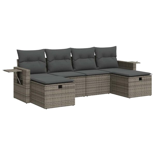 vidaXL Salon de jardin 6 Pièces avec coussins gris résine tressée