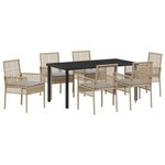 vidaXL Ensemble de salle à manger pour jardin 7 Pièces Beige Poly rotin