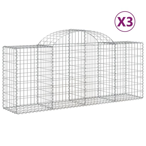 vidaXL Paniers à gabions arqués 3 Pièces 200x50x80/100 cm Fer galvanisé