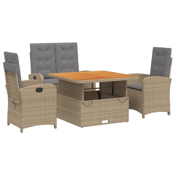 vidaXL Ensemble à manger de jardin coussins 4 Pièces beige résine tressée