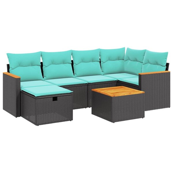 vidaXL Salon de jardin 7 Pièces avec coussins noir résine tressée