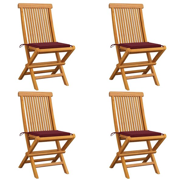 vidaXL Chaises de jardin avec coussins rouge bordeaux lot de 4 Teck
