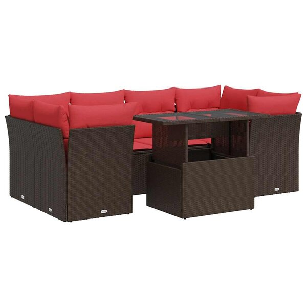 vidaXL Salon de jardin avec coussins 7Pièces marron résine tressée acacia