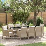 vidaXL Ensemble de salle à manger de jardin 9 pièces avec coussins beige en poly rattan