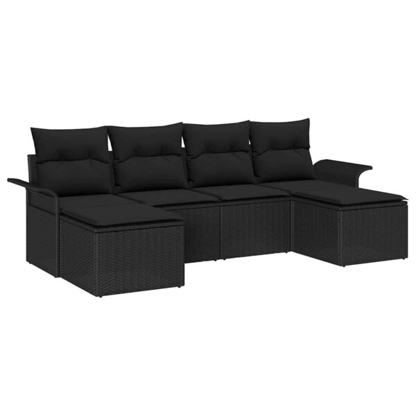 vidaXL Ensemble de canapé de jardin avec coussin 6 Pièces Noir Poly rotin