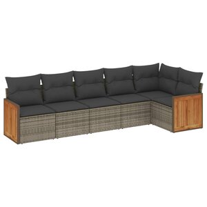 vidaXL Salon de jardin 6 Pièces avec coussins gris résine tressée