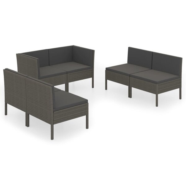 vidaXL Salon de jardin 6 Pièces avec coussins résine tressée gris