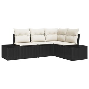 vidaXL Ensemble de canapés de jardin 4 pièces avec coussins noir poly rattan