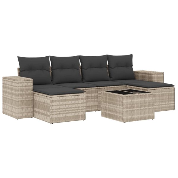 vidaXL Salon de jardin avec coussins 7 Pièces gris clair résine tressée