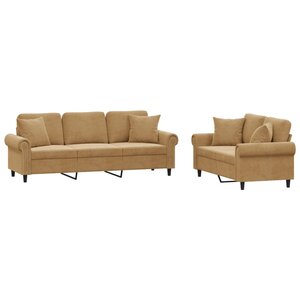vidaXL Ensemble de canapés 2 Pièces avec coussins marron velours