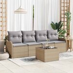 vidaXL Canapé de jardin 5 pièces avec coussins beiges en rotin synthétique