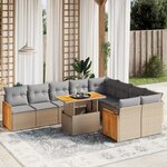 vidaXL Salon de jardin avec coussins 10 Pièces beige résine tressée