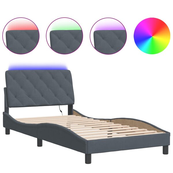 vidaXL Cadre de lit avec LED sans matelas gris foncé 100x200cm velours