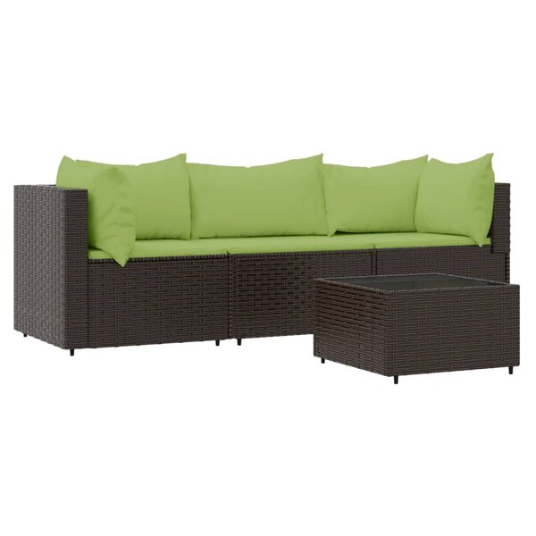 vidaXL Salon de jardin 4 Pièces avec coussins Marron Résine tressée