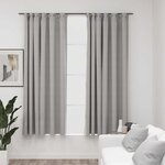 vidaXL Rideaux occultants aspect lin avec crochets 2Pièces Gris 140x175cm