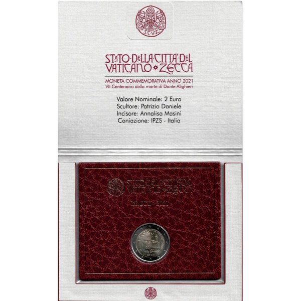 2 euros commémorative Vatican 2021 - Dante Alighieri en coffret BU.