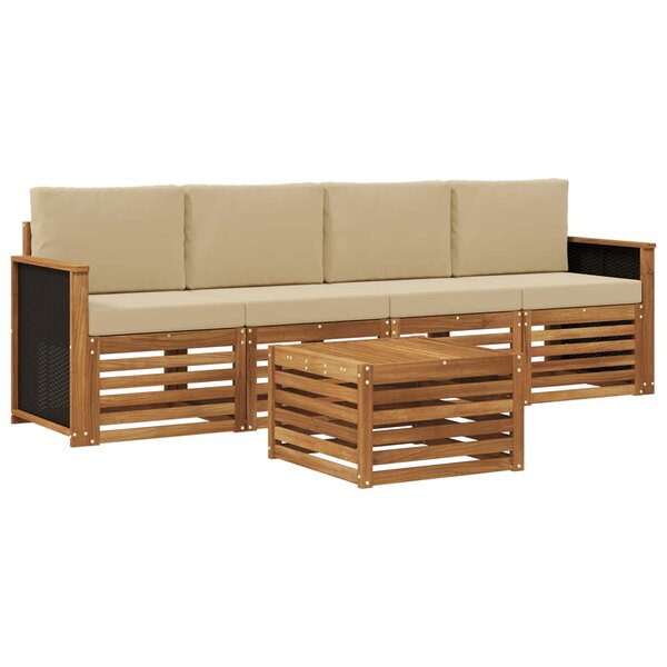 vidaXL Ensemble de canapés d'extérieur 5 pc Naturel et Beige