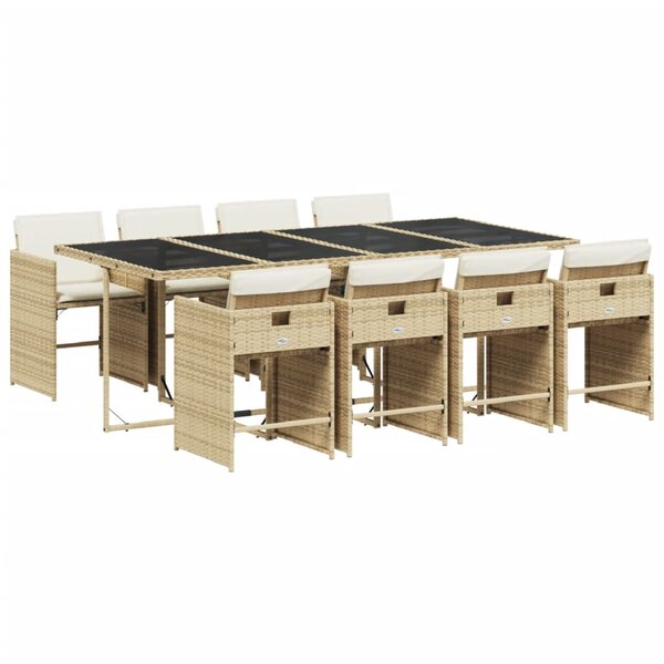 vidaXL Ensemble à manger de jardin et coussins 9 Pièces beige Poly rotin