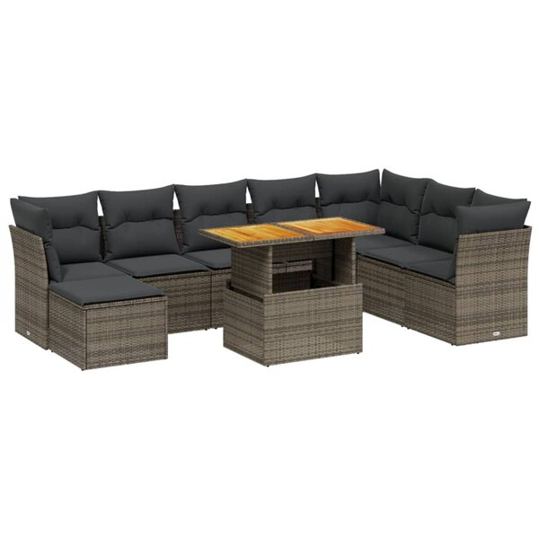vidaXL Salon de jardin 9 Pièces avec coussins gris résine tressée