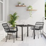 vidaXL Ensemble de Dîner de Jardin 3 Pièces Noir Poly Rattan