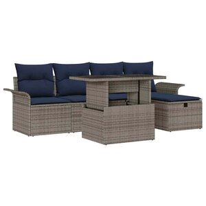 vidaXL Ensemble de canapé de jardin avec coussin 6 Pièces Gris polyrotin