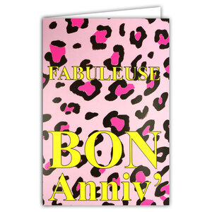 Carte FLUO Bon Anniversaire Fille Femme Fabuleuse Léopard avec Enveloppe 12x17cm