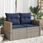 vidaXL Canapé de jardin 2 places avec coussins gris résine tressée