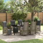 vidaXL Set de salle à manger de jardin 7 pièces avec coussins Rattan Poly Gris